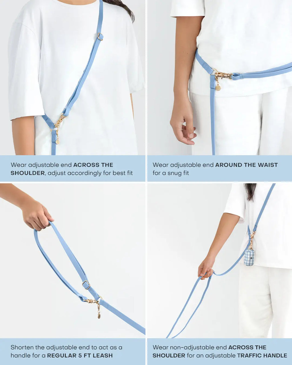 4-In-1 Convertible Hands Free Cloud Dog Leash, 8.5-Ft Long, 5/8” Wide or 3/4” Wide