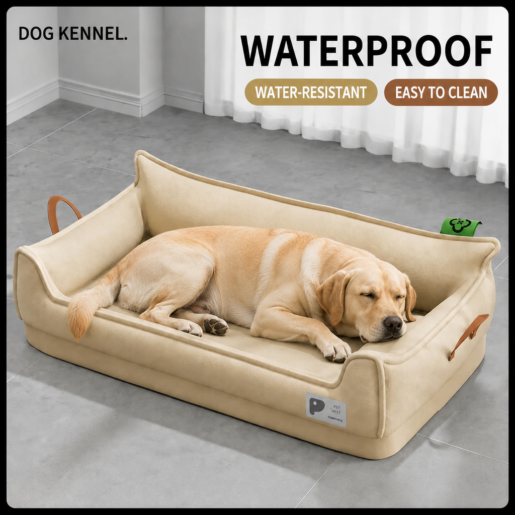 Orthopedic Leather Dog Sofa Bed – Waterproof Washable Pet Couch