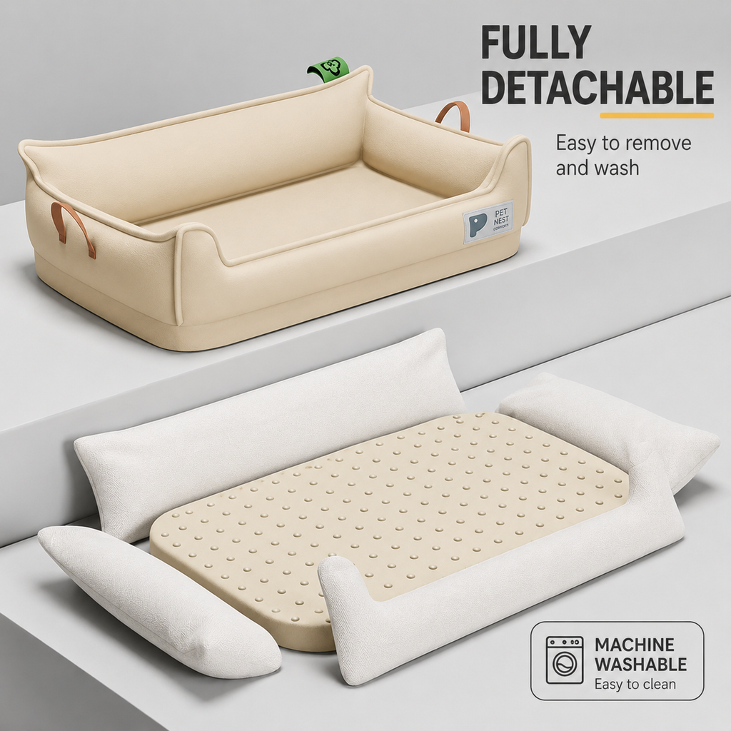 Orthopedic Leather Dog Sofa Bed – Waterproof Washable Pet Couch