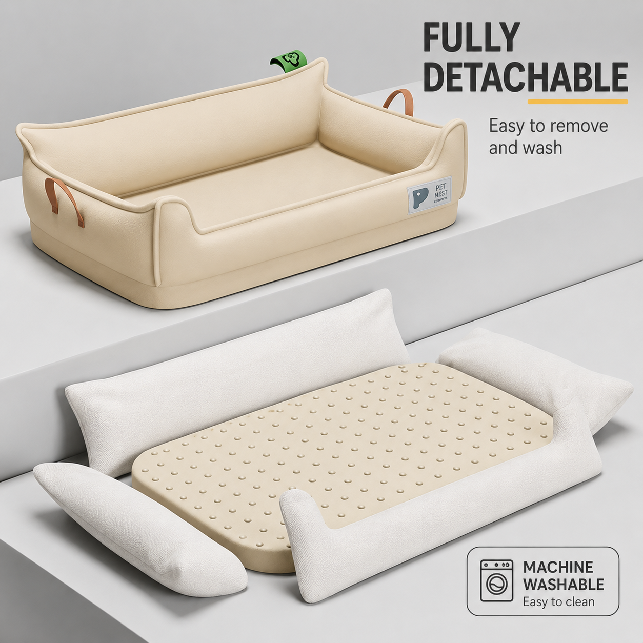 Orthopedic Leather Dog Sofa Bed – Waterproof Washable Pet Couch