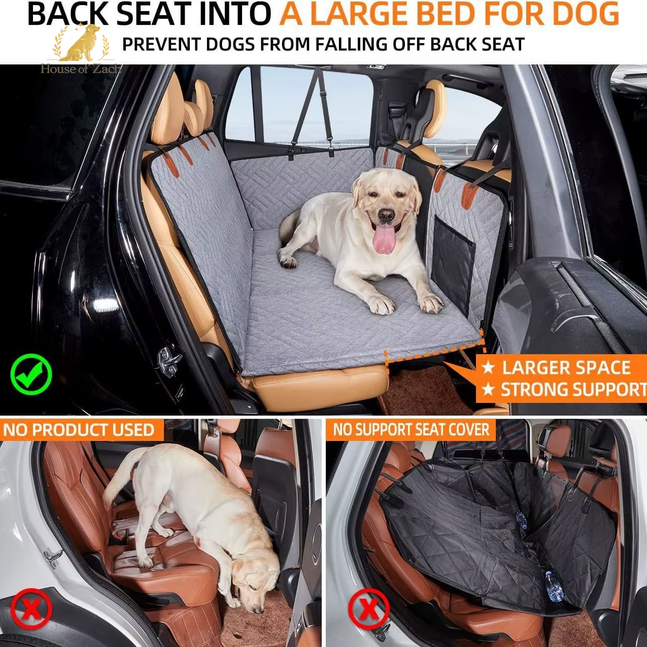Hard Bottom Dog Car Seat Cover & Back Seat Extender for Large Dogs
