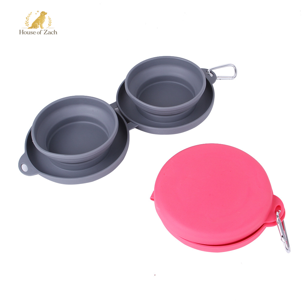 Foldable Double Pet Travel Bowl – Portable Food & Water Feeder for Dogs & Cats