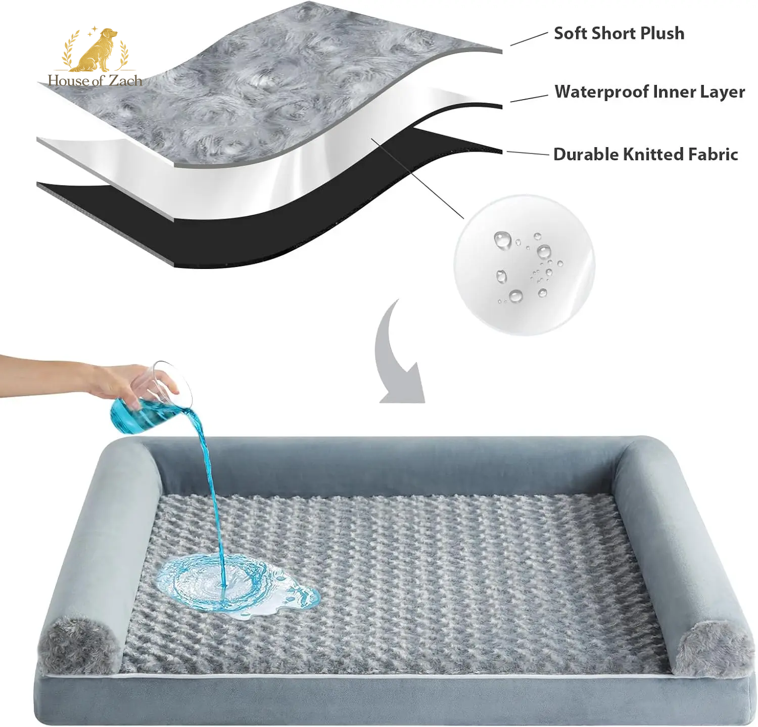 Orthopedic Waterproof Dog Bed – Breathable Washable Couch Bed for Large Dogs