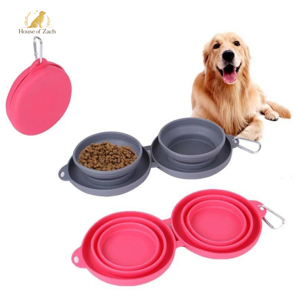 Foldable Double Pet Travel Bowl – Portable Food & Water Feeder for Dogs & Cats