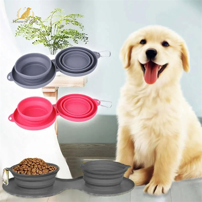 Foldable Double Pet Travel Bowl – Portable Food & Water Feeder for Dogs & Cats