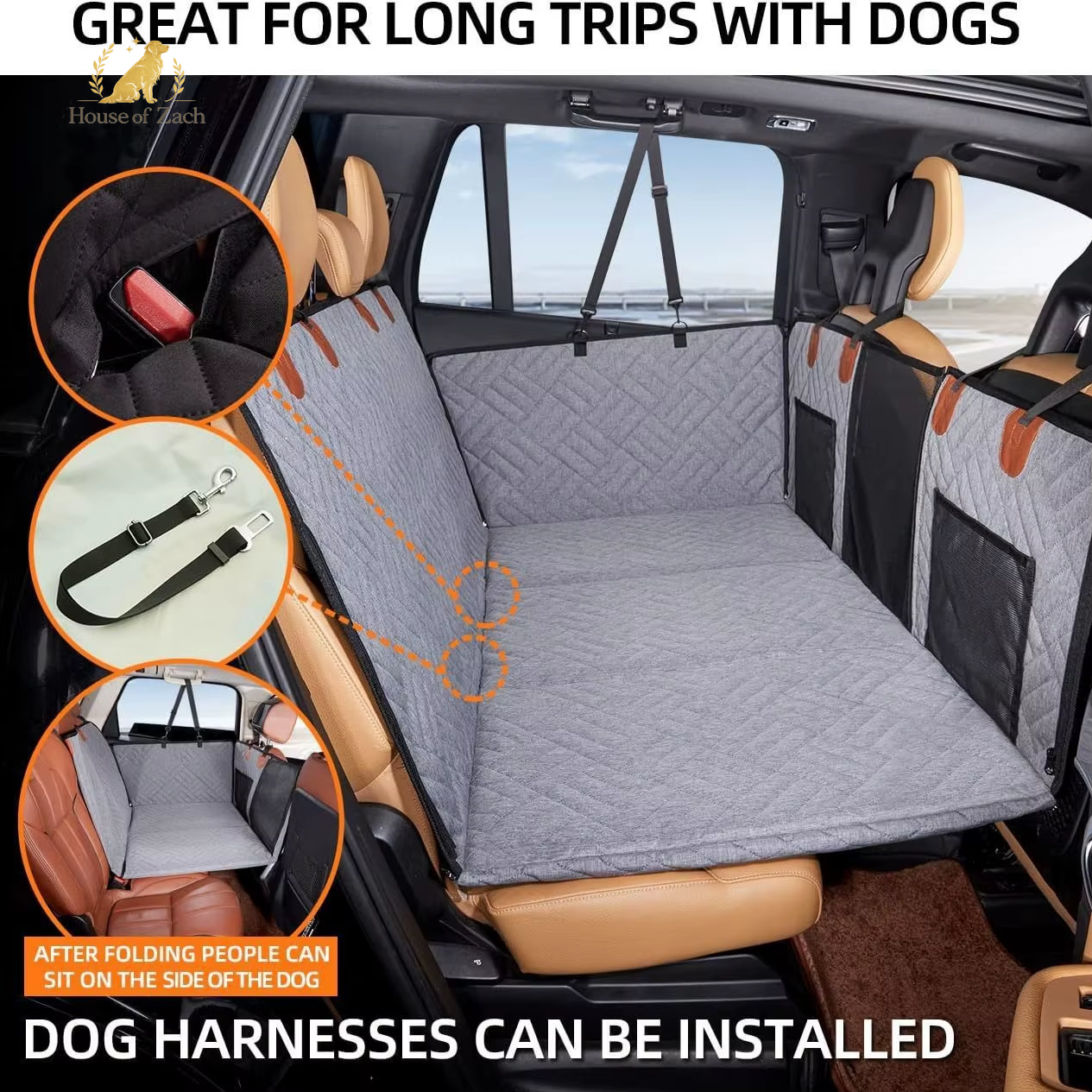 Hard Bottom Dog Car Seat Cover & Back Seat Extender for Large Dogs