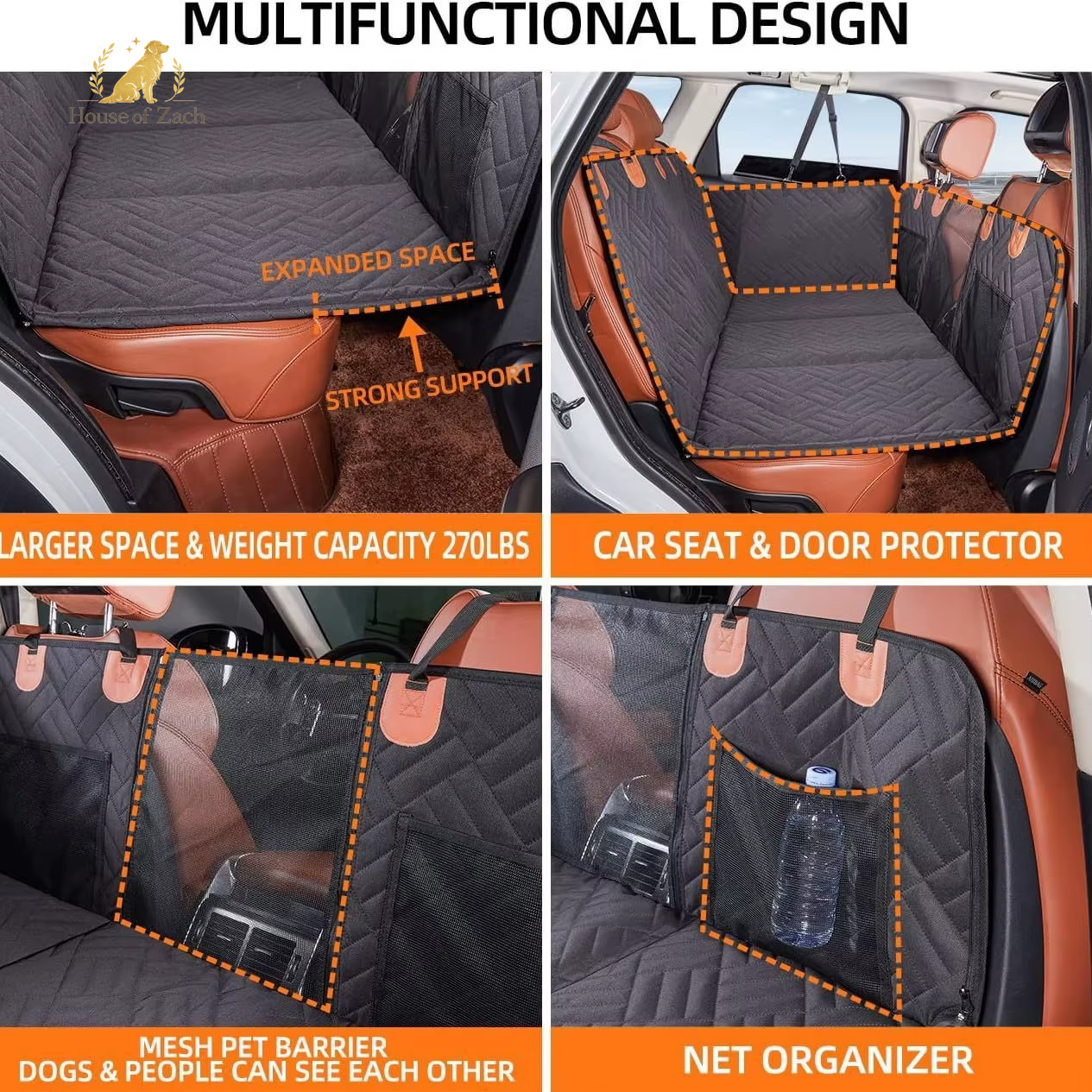 Hard Bottom Dog Car Seat Cover & Back Seat Extender for Large Dogs