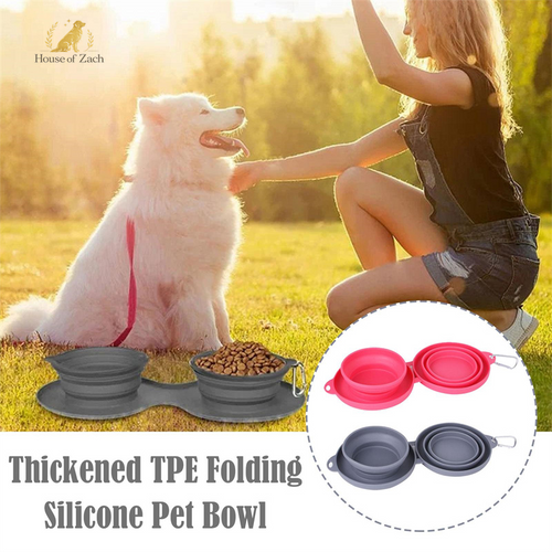 Foldable Double Pet Travel Bowl – Portable Food & Water Feeder for Dogs & Cats