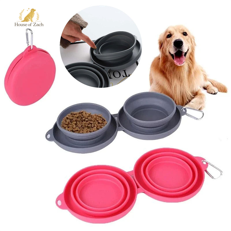 Foldable Double Pet Travel Bowl – Portable Food & Water Feeder for Dogs & Cats